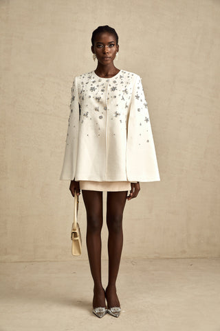 Éléonore Crystal-Embellished Cape Jacket — White