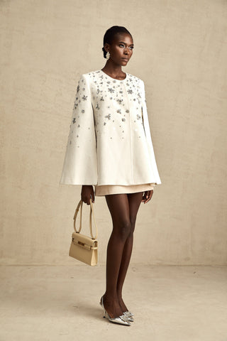 Éléonore Crystal-Embellished Cape Jacket — White