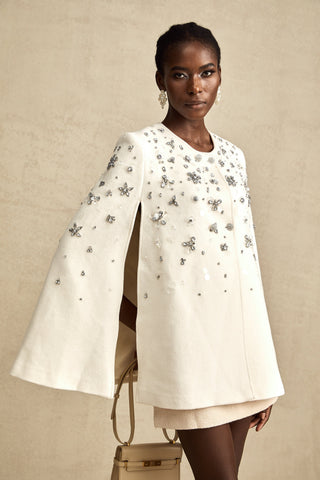 Éléonore Crystal-Embellished Cape Jacket — White