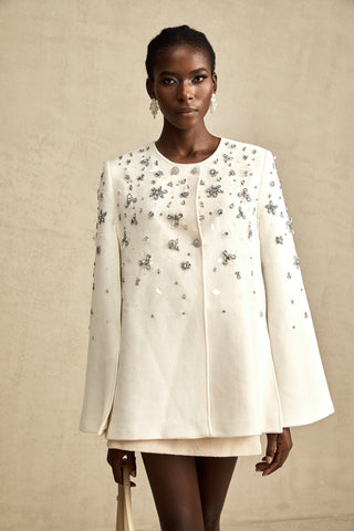Éléonore Crystal-Embellished Cape Jacket — White