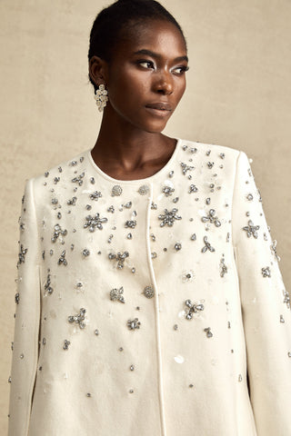 Éléonore Crystal-Embellished Cape Jacket — White