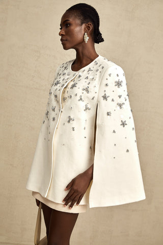 Éléonore Crystal-Embellished Cape Jacket — White