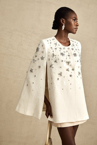 Éléonore Crystal-Embellished Cape Jacket — White