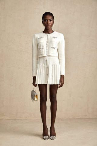 Fabienne Embellished Jacket and Skirt Set — White