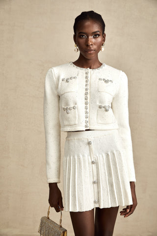Fabienne Embellished Jacket and Skirt Set — White