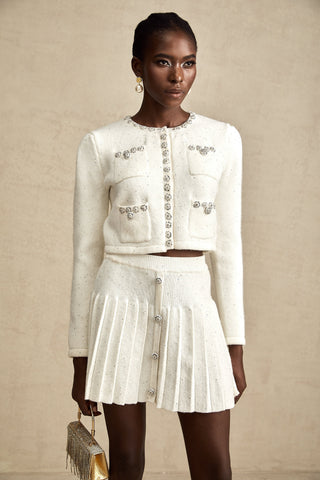 Fabienne Embellished Jacket and Skirt Set — White