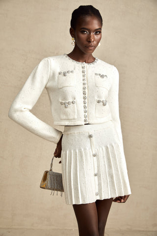 Fabienne Embellished Jacket and Skirt Set — White