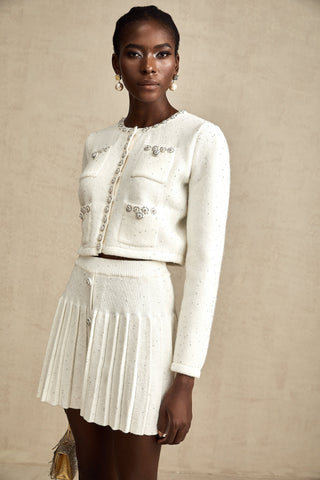Fabienne Embellished Jacket and Skirt Set — White