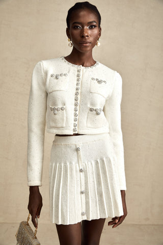 Fabienne Embellished Jacket and Skirt Set — White