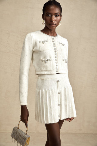 Fabienne Embellished Jacket and Skirt Set — White