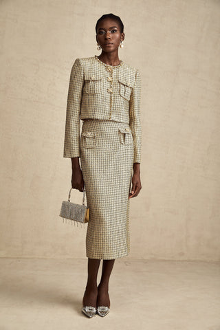 Aëlle Gold Tweed Sequin Jacket and Skirt Set