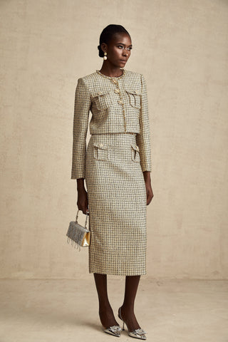 Aëlle Gold Tweed Sequin Jacket and Skirt Set