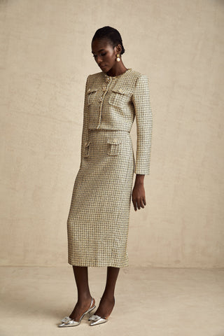 Aëlle Gold Tweed Sequin Jacket and Skirt Ensemble