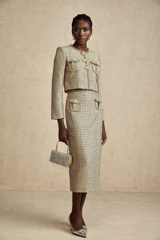 Aëlle Gold Tweed Sequin Jacket and Skirt Ensemble