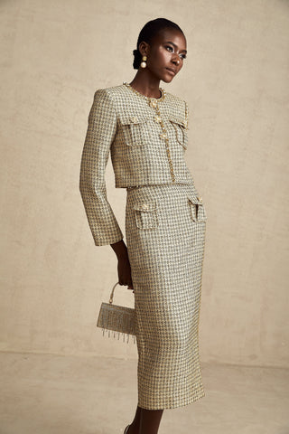 Aëlle Gold Tweed Sequin Jacket and Skirt Set