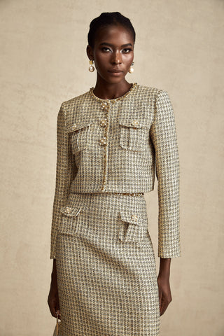 Aëlle Gold Tweed Sequin Jacket and Skirt Ensemble