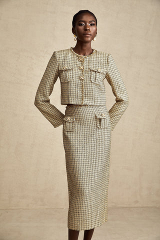 Aëlle Gold Tweed Sequin Jacket and Skirt Set