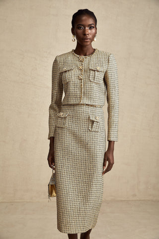 Aëlle Gold Tweed Sequin Jacket and Skirt Ensemble