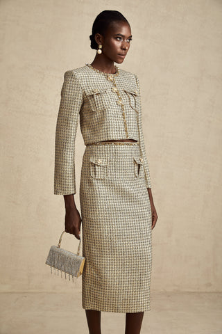 Aëlle Gold Tweed Sequin Jacket and Skirt Ensemble