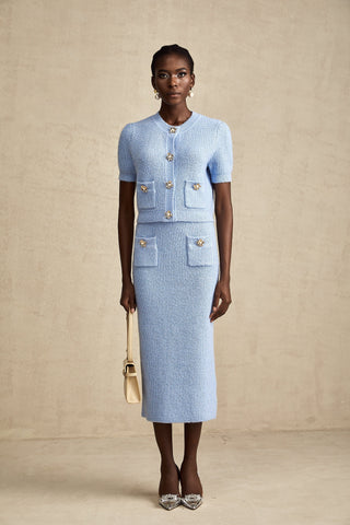 Chantal Knit Blouse and Skirt Set — Blue