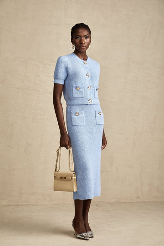 Chantal Knit Blouse and Skirt Set — Blue