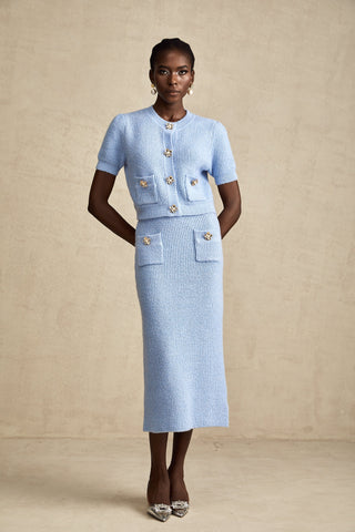 Chantal Knit Blouse and Skirt Set — Blue