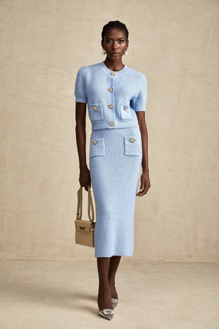 Chantal Knit Blouse and Skirt Set — Blue