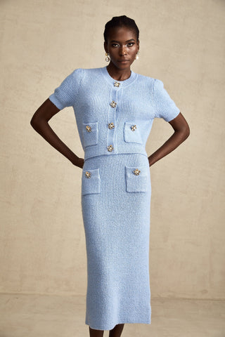 Chantal Knit Blouse and Skirt Set — Blue
