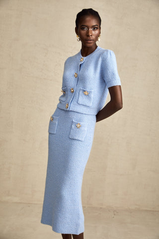 Chantal Knit Blouse and Skirt Set — Blue