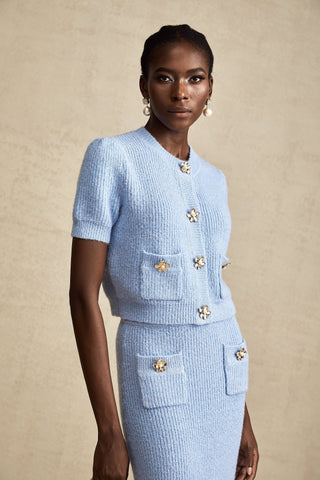 Chantal Knit Blouse and Skirt Set — Blue