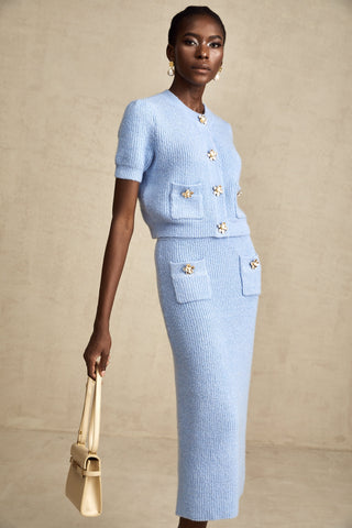 Chantal Knit Blouse and Skirt Set — Blue