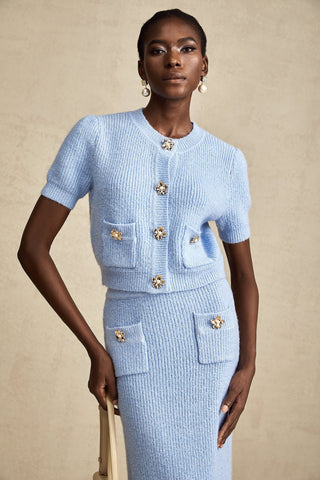 Chantal Knit Blouse and Skirt Set — Blue