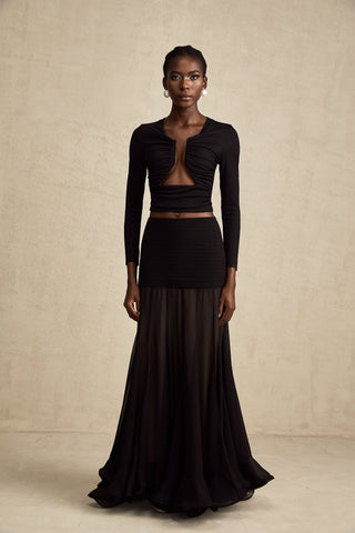 Anaïs Open-Front Gathered Blouse — Black