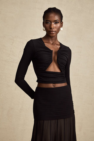 Anaïs Open-Front Gathered Blouse — Black