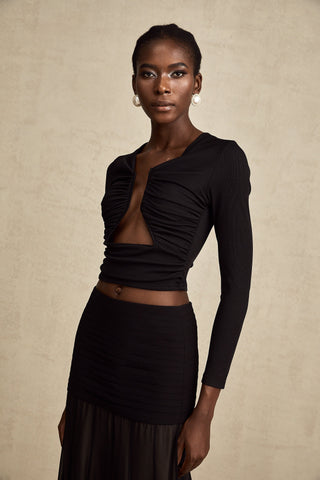 Anaïs Open-Front Gathered Blouse — Black