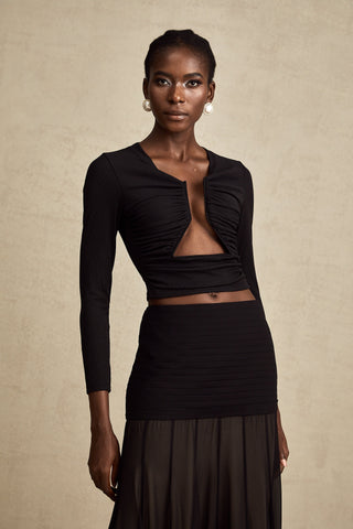 Anaïs Open-Front Gathered Blouse — Black