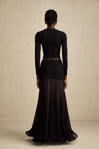 Anaïs Open-Front Gathered Blouse — Black