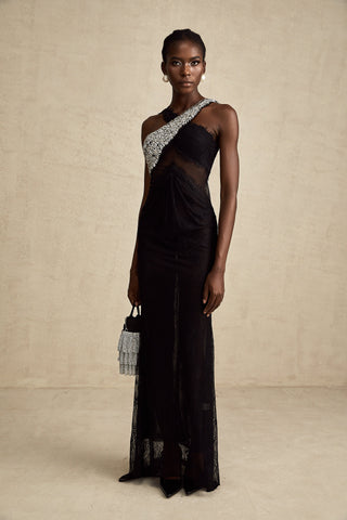 Irène Crossover Lace Maxi Dress — Black