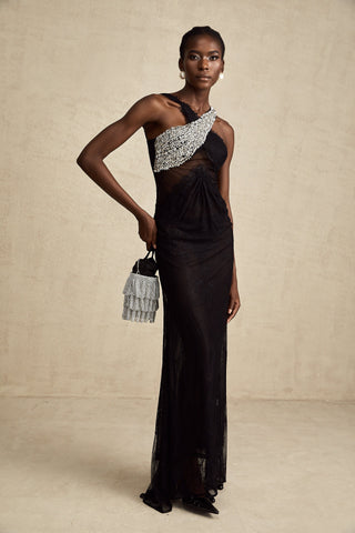 Irène Crossover Lace Maxi Dress — Black