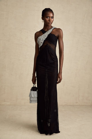 Irène Crossover Lace Maxi Dress — Black