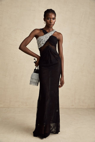 Irène Crossover Lace Maxi Dress — Black