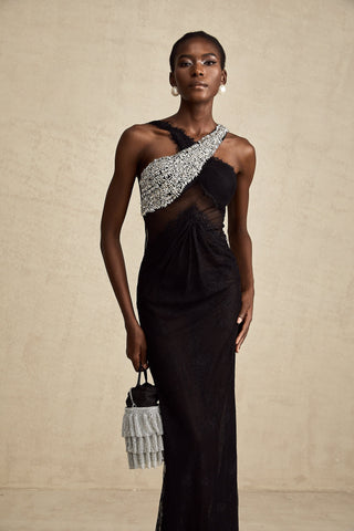 Irène Crossover Lace Maxi Dress — Black