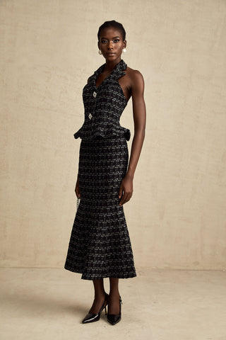 Axelle Checkered Tweed Vest and Skirt Set — Black