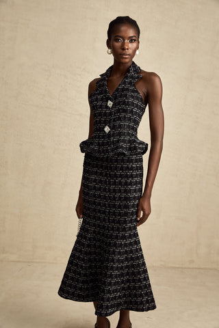 Axelle Checkered Tweed Vest and Skirt Set — Black