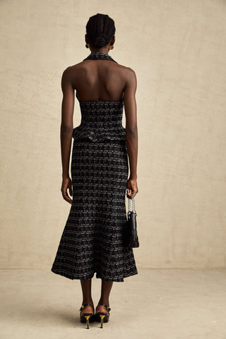 Axelle Checkered Tweed Vest and Skirt Set — Black