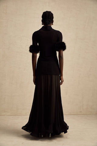 Ségolène Faux-Fur Tulle Top — Black