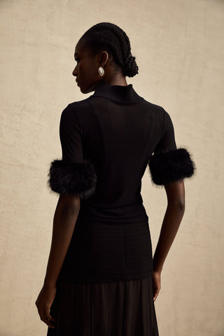 Ségolène Faux-Fur Tulle Top — Black