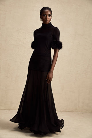 Ségolène Faux-Fur Tulle Top — Black