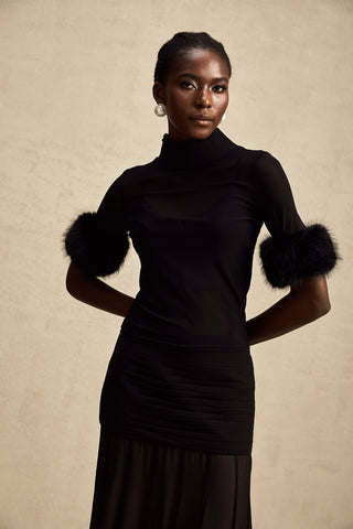 Ségolène Faux-Fur Tulle Top — Black