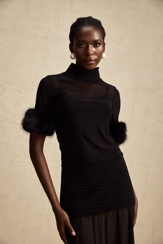 Ségolène Faux-Fur Tulle Top — Black
